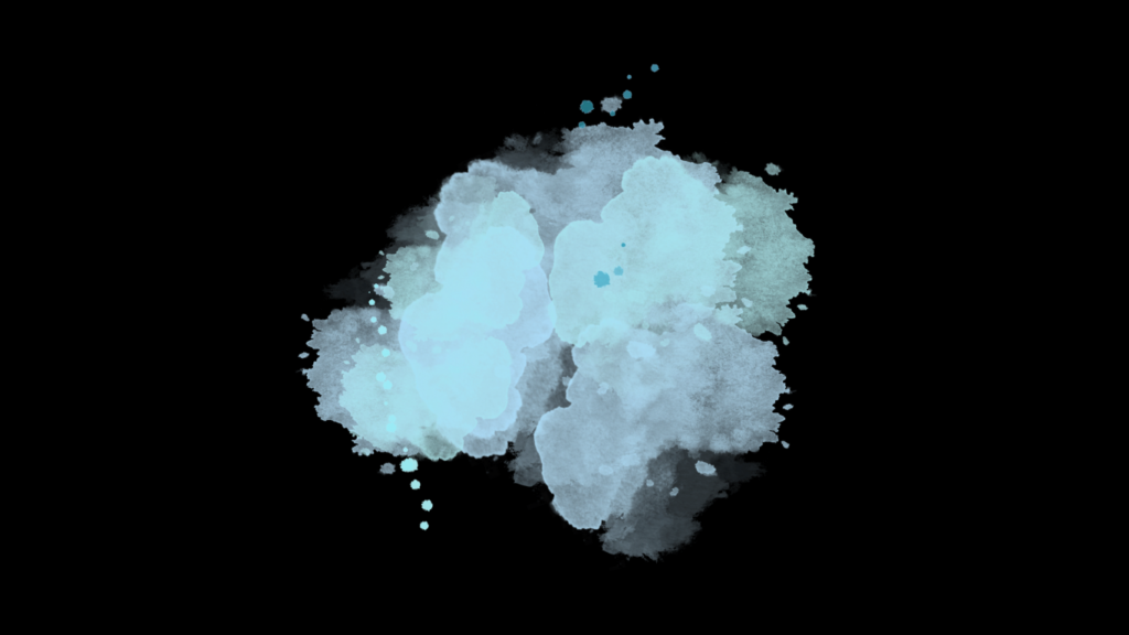 Eine türkisene Wolke auf Wasserfarbe ist auf einem schwarzen Hintergrund, die Prozesse im Bodywork verkörpert.